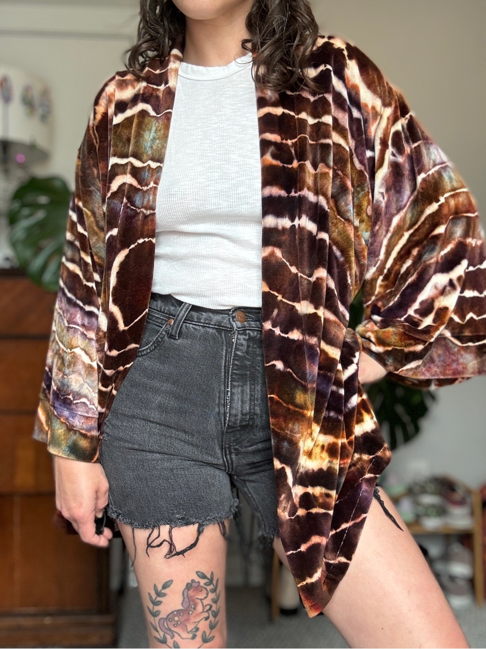 Odd Cow Dyes x The Good Witch Clothing velvet tie dye kimono
